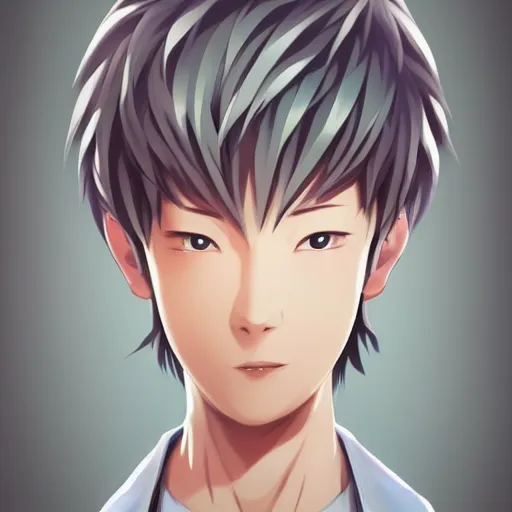 Image similar to a cool japanese anime boy with wounded face, short silver grey hair, blue eyes, round face, calm eyes, like a character in River City Ransom, medium shot, medium shot, height Realistic Details, Trending on pixiv, Unreal Engine 4k, Stanley Artgerm Lau, WLOP, Rossdraws, James Jean, Marc Simonetti
