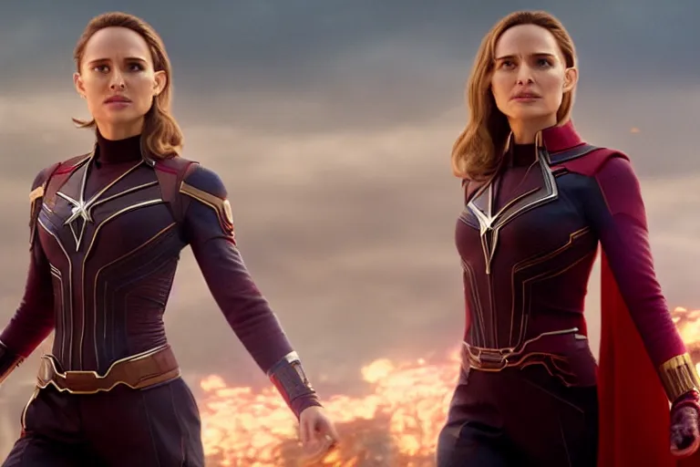Image similar to film still of Natalie Portman as Wanda Maximoff in Avengers infinity War