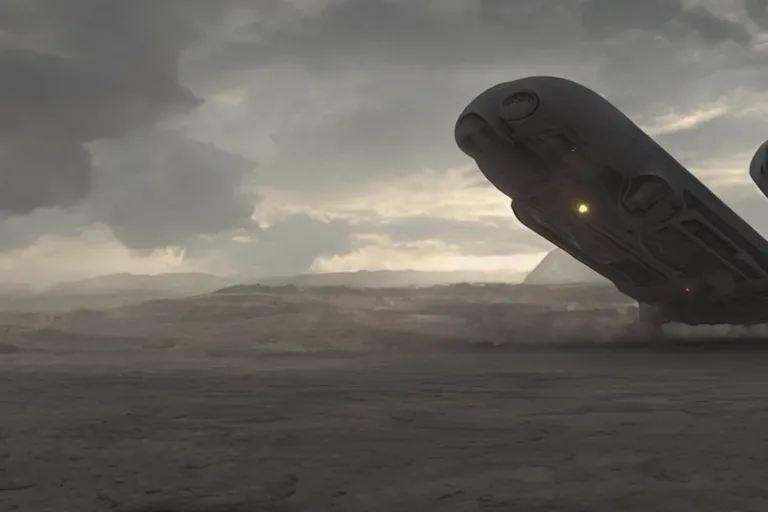 Prompt: VFX movie of a futuristic spaceship landing in war zone, natural lighting by Emmanuel Lubezki