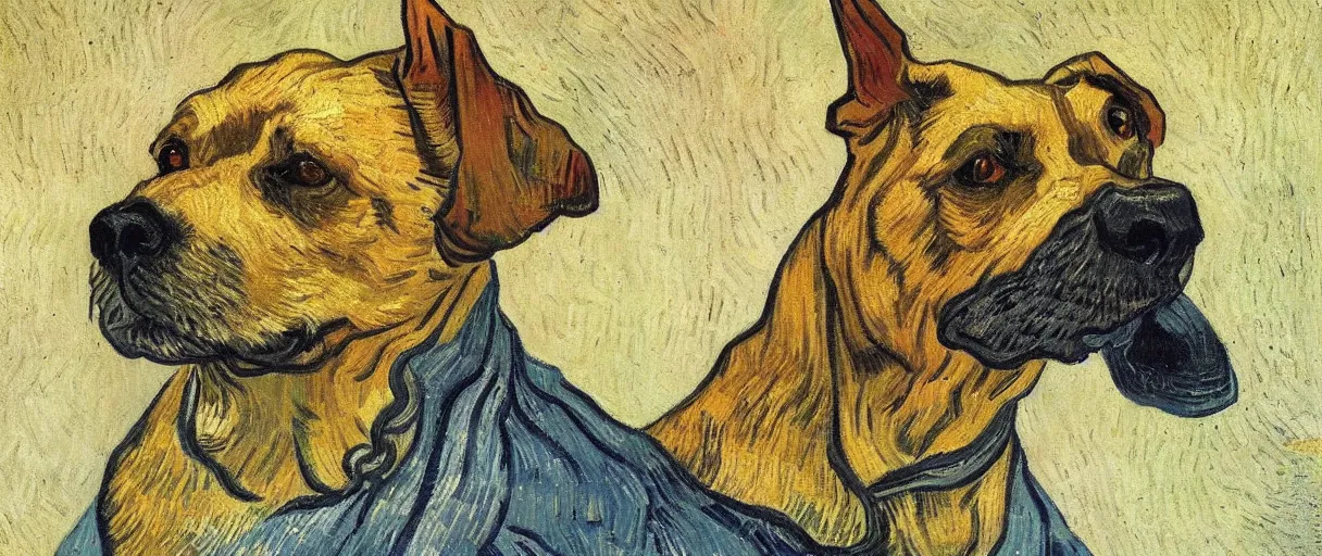 Image similar to studio portrait of a wizened old dog; extremely detailed; oil painting by Vincent Van Gogh