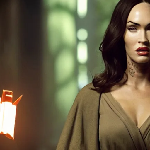 Image similar to Still of Megan Fox on the Jedi Council, Star Wars ,Cinematic Lighting, beautiful composition, 8K resolution