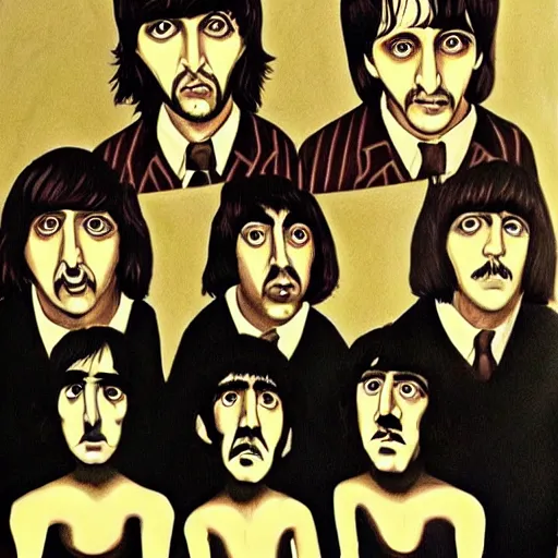 Image similar to the beatles drawn by tim burton