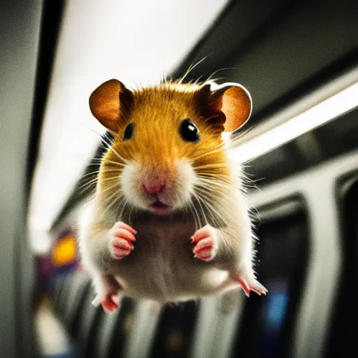 Image similar to photo of a hamster inside a metro train, various poses, unedited, soft light, sharp focus, 8 k