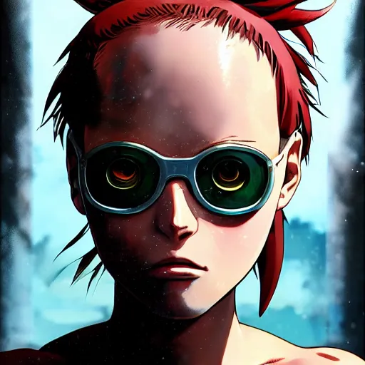 Prompt: tank girl comic art portrait, photo realistic, stylish, highly detailed, digital painting, ghibli masterpiece!, makoto shinkai!, bluth!, fujita goro!, giraud!, ghailan!, akihiko yoshida!, fadeev! 8 k