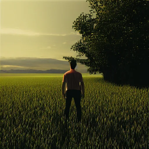 Prompt: a man standing in a field, octane render