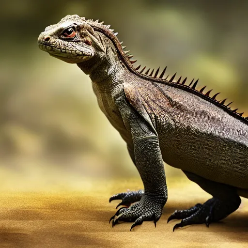 Prompt: hybrid of a Komodo dragon and a rabbit in middle earth, full body shot, sharp focus, ultra-detailed, photorealistic, complex, intricate, 3-point perspective, hyper detailed, IMAX quality, cinematic, finely detailed, small details, extra detail, symmetrical, high resolution, photo, 8k, award-winning, awe-inspiring, ground-breaking, masterpiece