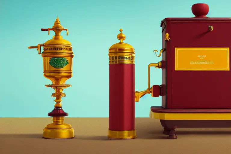 Image similar to a very detailed concept art of wes anderson samovar, trending on artstation, digital art, 4 k, hyper realistic, octane render, sharp focus