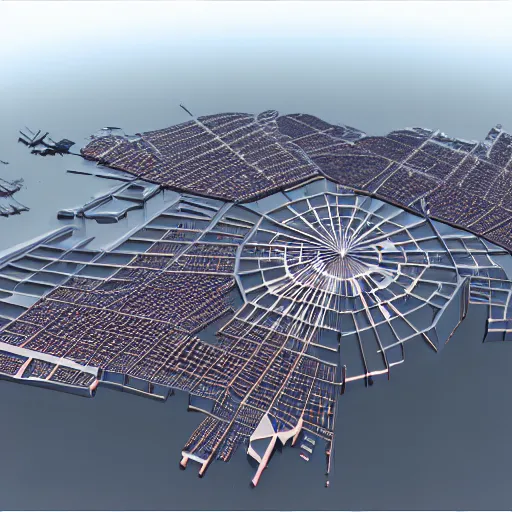 Image similar to hyper detailed 3 d render of baltimore's inner harbor, global illuminaton