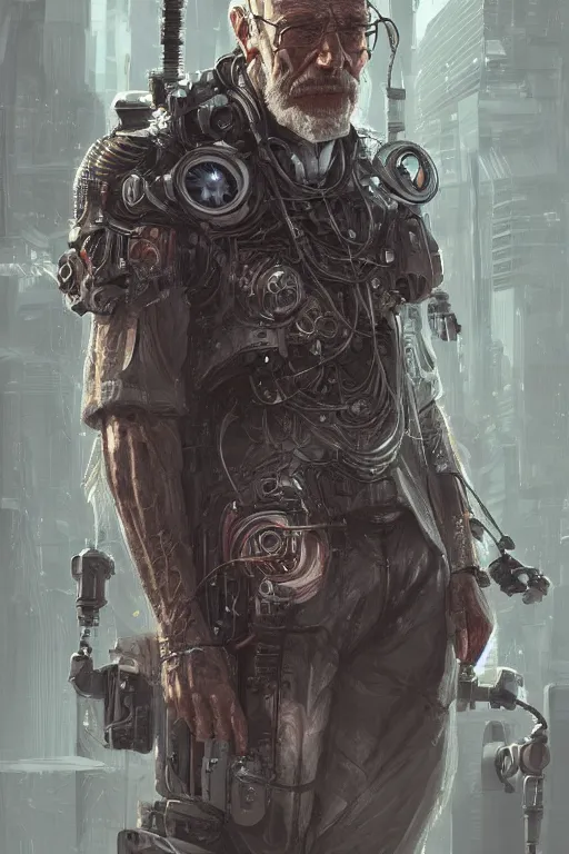 Image similar to Ultrarealistic illustration old man cyborg, cyberpunk, sci-fi fantasy,intricate,elegant,highly detailed, digital painting, artstation, concept art