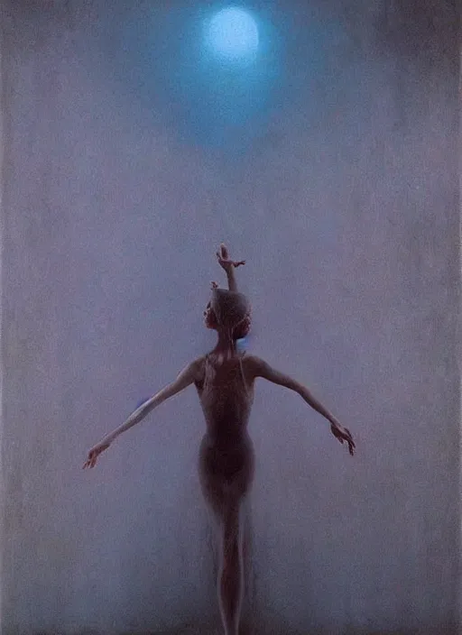 Image similar to the ballerina afterlife seen at the end of life, painted by zdzislaw beksinski and artgerm