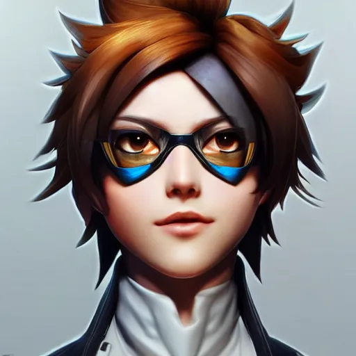 Image similar to tracer overwatch portrait, close up, concept art, intricate details, highly detailed photorealistic in the style of dandonfuga, joel torres, seseon yoon, artgerm and warren louw