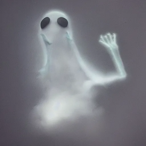 Image similar to ghostly Kermit made of clouds and fog