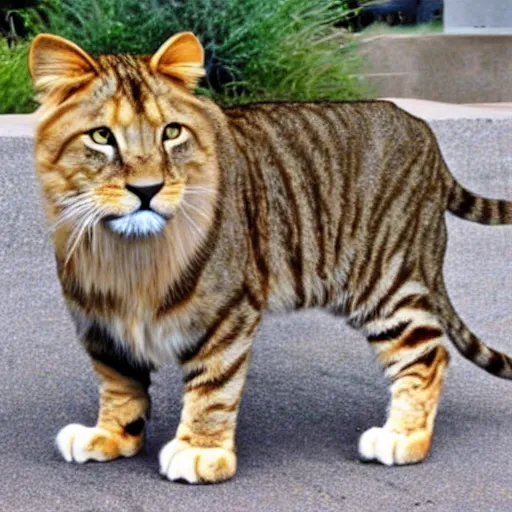 Prompt: tabby, cat mixed with a lion