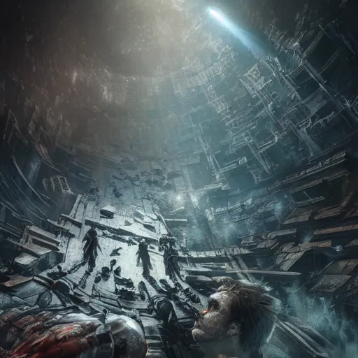 Image similar to hyperrealistic mixed media image of dead space, inspired by thomas eakes & greg rutkowski & xiang duan, perfect facial symmetry, dim volumetric lighting, 8 k octane beautifully detailed render, post - processing, extremely hyper - detailed, intricate, epic composition, lifelike attributes, cinematic lighting, masterpiece, trending on artstation, very very detailed, stunning,