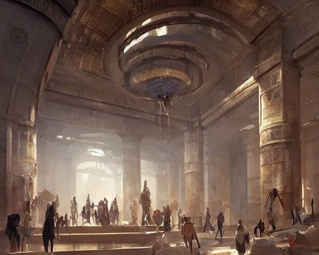 Prompt: a mall in the style of ancient egypt, art by greg rutkowski and artgerma, stunning concept art, interior design architecture