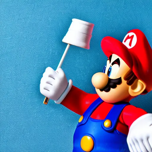 Prompt: mario as a puppet, glamour shot, 4 k extremely detailed macro photography