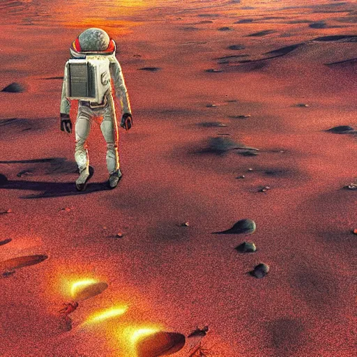 Image similar to walking on planet mars, digital art, smooth lines, astonishing detail, beautiful composition, amazing colours