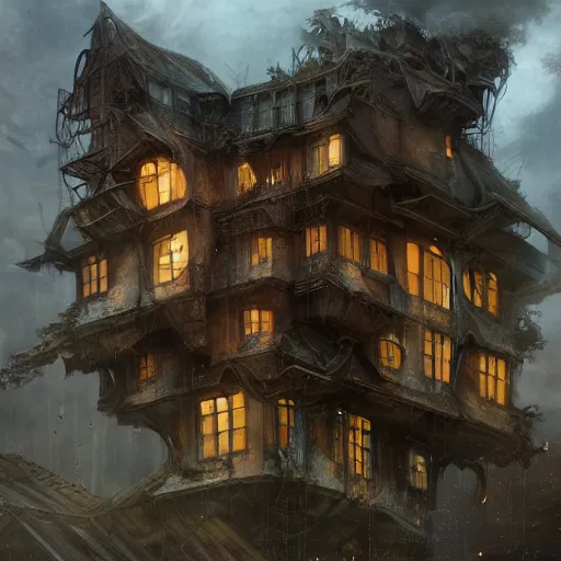 Image similar to person made of windows and doors and a roof, complete house with Central nervous,background fine lines by ellen jewett, tomasz alen kopera and Justin Gerard