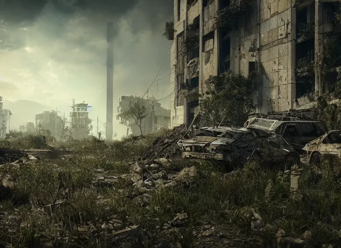 Image similar to algiers post apocalyptic, vegetation, ultra realistic, insane details, cinematic, epic composition, unreal engine, octane render