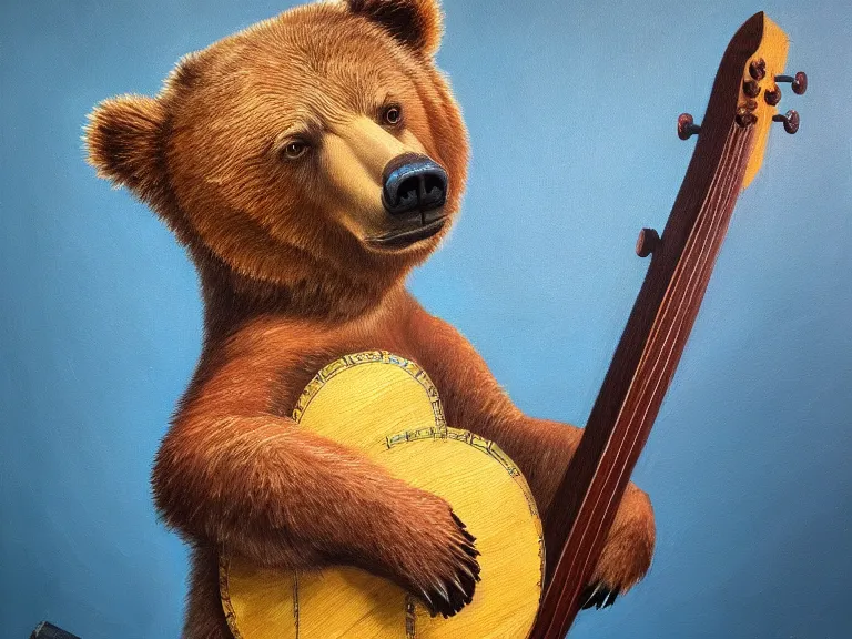 Image similar to bear plays the balalaika, Oil Painting, Trending on Artstation, octane render, Insanely Detailed, 8k, HD