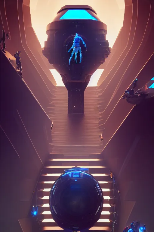 Prompt: symmetric digital portrait biopunk marines space pirate, fish tank head astronauts walk on the stairs of the circular space, monument valley, epic apex legends concept, sharp focus, realistic scifi masterpiece, cinematic natural light, highly intricate details, 8 k, hdr, octane render