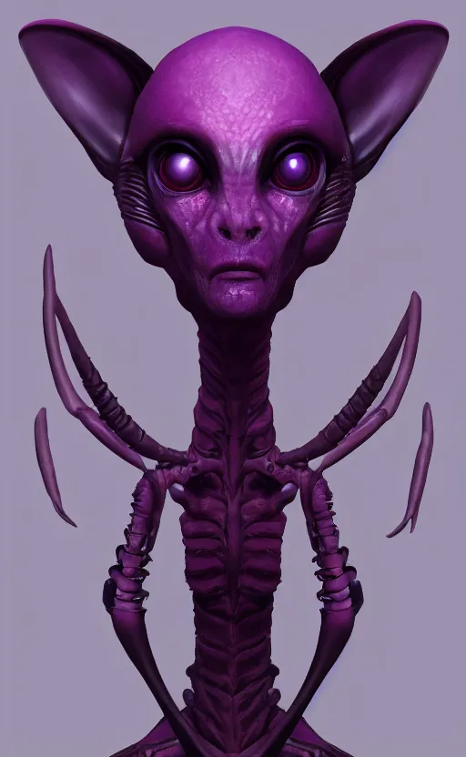 Image similar to character portrait art, ant alien, trending in artstation, purple color lighting