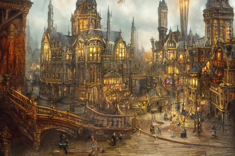 Image similar to a magnificent fantasy city. victorian-theme. photorealism.