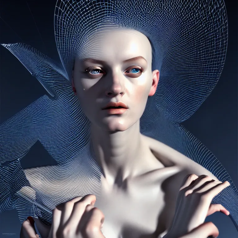 Prompt: hyperrealism photography computer simulation visualisation of parallel universe dramatic scene with beautiful highly detailed ukrainian woman by caravaggio wearing neofuturistic neural interface by josan gonzalez. volumetric natural light - s 1 5 0