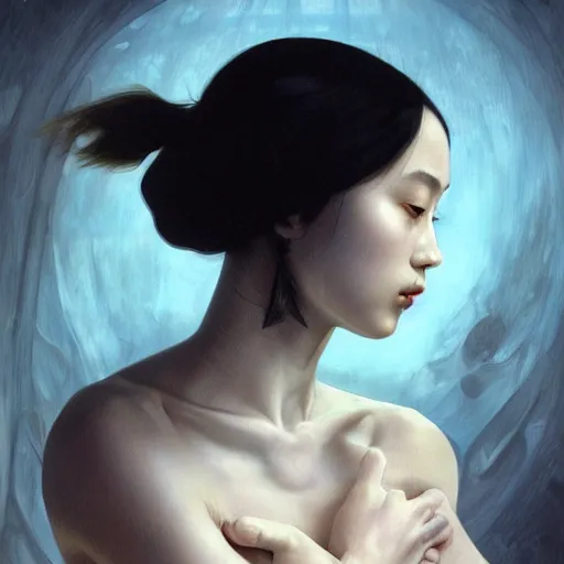 Image similar to Kiko Mizuhara, physically accurate, dramatic dynamic lighting, intricate, elegant, highly detailed, digital painting, artstation, very hyperrealistic, HR GIGER, Hieronymus Bosch, Francis Bacon, Tomas Sanchez, Renaissance, concept art, smooth, sharp focus, illustration, art by artgerm and greg rutkowski and alphonse mucha