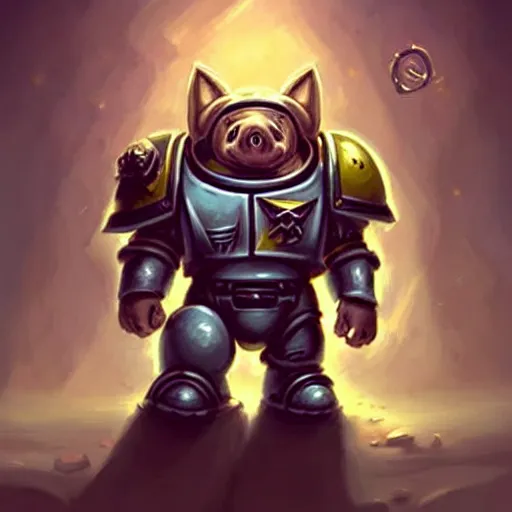 Image similar to cute little anthropomorphic Pig Space Marine, tiny, small, short, Space marine, cute and adorable, pretty, beautiful, DnD character art portrait, matte fantasy painting, DeviantArt Artstation, by Jason Felix by Steve Argyle by Tyler Jacobson by Peter Mohrbacher, cinema