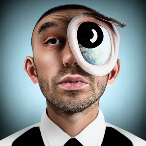 Image similar to man with giant eyeball for head