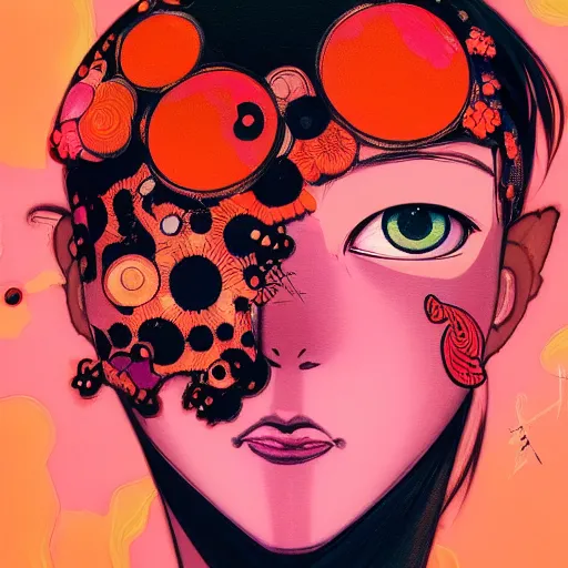 Prompt: prompt : pink and orange and black portrait soft light painted by james jean and katsuhiro otomo and erik jones, inspired by evangeleon anime, smooth face feature, intricate oil painting, high detail illustration, sharp high detail, manga and anime 1 9 9 9