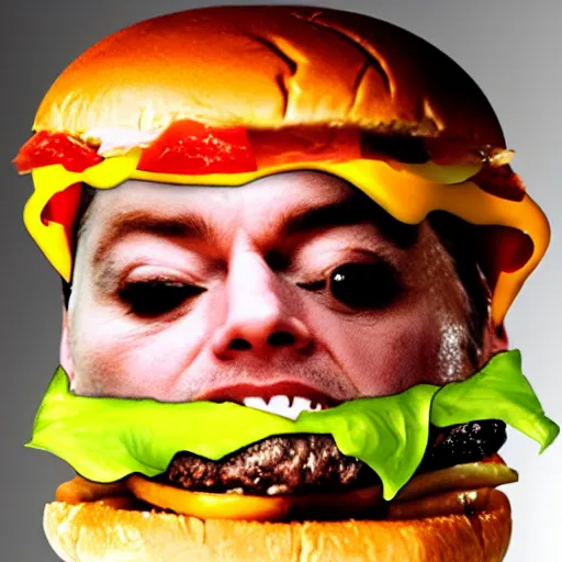 Image similar to kevin bacon face wrapped inside a cheeseburger