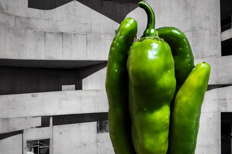 Image similar to brutalist structure in the shape of a jalapeno, urban photography