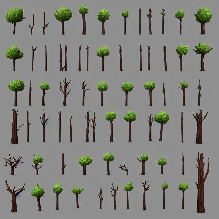 Prompt: tree branch asset pack, stylized, riot games textures