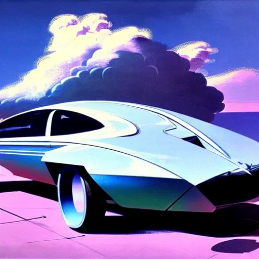 Image similar to concept art for a car that releases clouds of poisonous gas, painted by syd mead, high quality