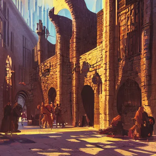 Image similar to Medieval city designed by Syd Mead