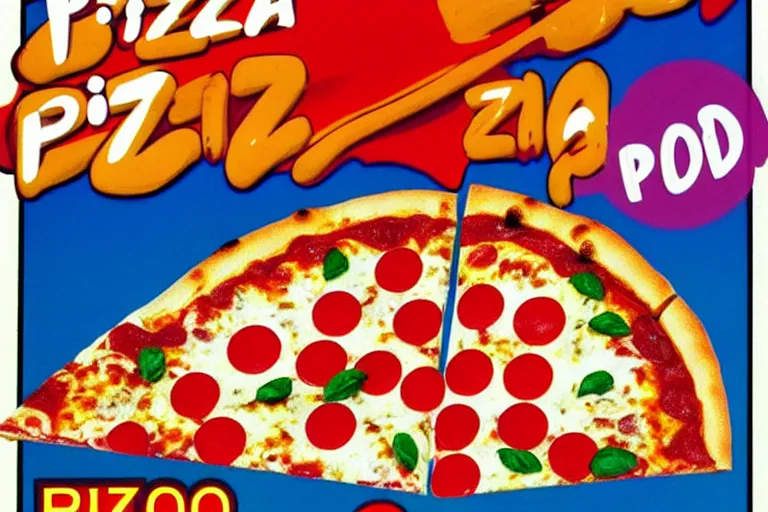 Image similar to pizza, 80s, advertisement, anime, explosion!!!!!!
