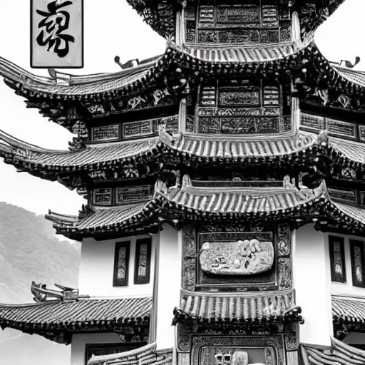 Prompt: chinese temple, award winning black and white photography