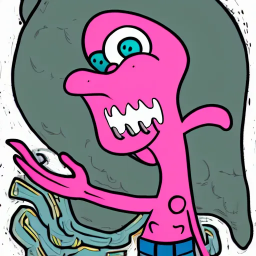 Image similar to giga chad, handsome, handsome squidward, cartoon network style, strong chin, detailed lines, vivid colors