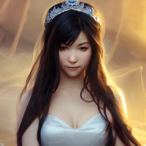 Image similar to rinoa heartilly in a wedding dress, cg animation, riot entertainment, arcane, realistic, character select portrait, by artgerm, greg rutkowski, alphonse mucha, 3 d