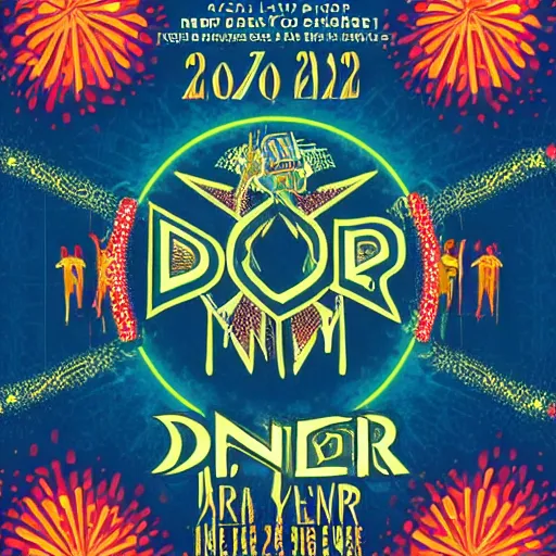 Prompt: concert poster for a dmb show on new years eve 2 0 2 2, style of daniel danger