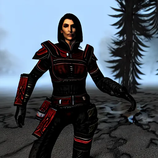 Prompt: video game screenshot of commander shepard in skyrim