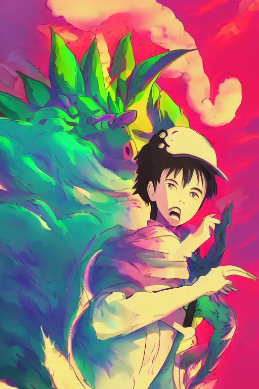 Image similar to monster energy, 4 k digital paint by studio ghibli hayao miyazaki. vivid colours, vaporwave lighting style, very sharp and detailed. trending on artstation and behance.