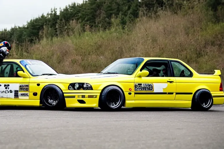 Prompt: minion drifting an e36 bmw