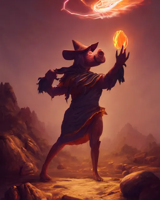 Prompt: oil painting of a Anthropomorphized Pig Wizard casting an epic spell, sharp focus, heroic pose, fantasy style, octane render, volumetric lighting, 8k high definition, by greg rutkowski, highly detailed, trending on art Station, magic the gathering artwork, centered