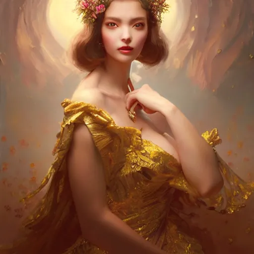 Prompt: expressive oil painting, of alluring european princess, seductive look, smooth glowing skin, glistening body, love, adoration, ornate dress made from flowers, glamour shot, by yoshitaka amano, by greg rutkowski, by jeremyg lipkinng, by artgerm, digital art, octane render