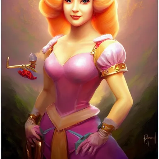 Image similar to princess peach as realistic human character art portrait, matte fantasy painting, deviantart artstation, by jason felix by steve argyle by tyler jacobson by peter mohrbacher, cinema c 9. 0