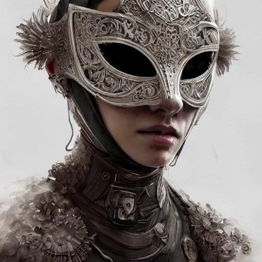 Image similar to Very very very very highly detailed epic photo of face with venetian mask, intricate, dystopian, sci-fi, extremely detailed, digital painting, artstation, concept art, smooth, sharp focus, illustration, intimidating lighting, incredible art by Artgerm
