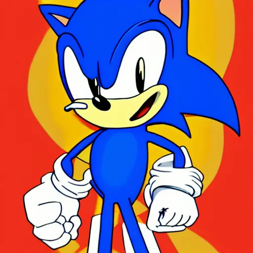 Prompt: Sonic The Hedgehog in the style of Cuphead